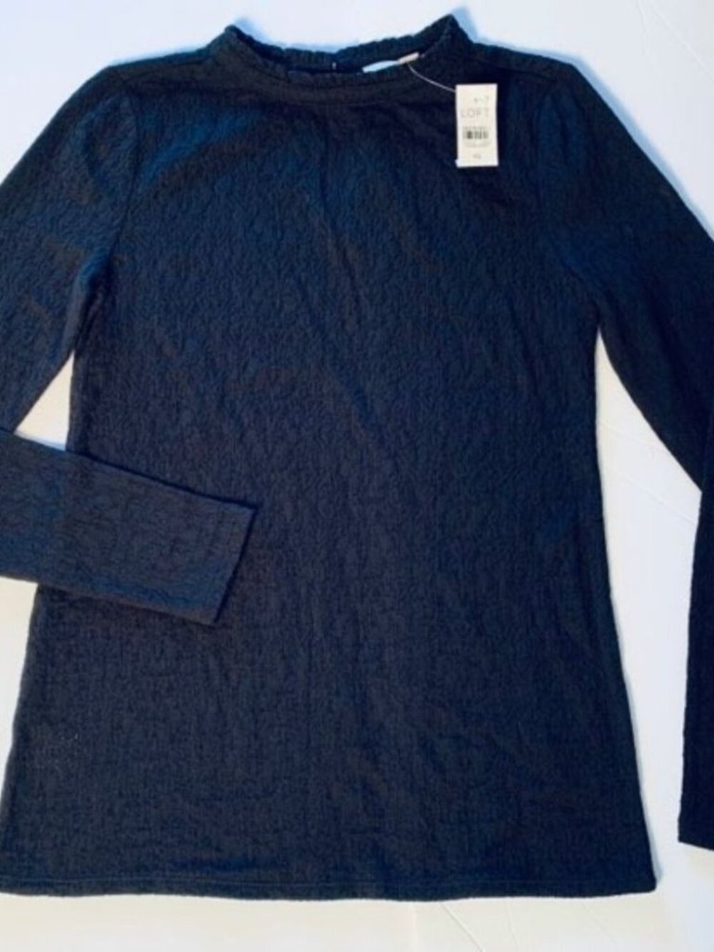 LOFT Black Cotton Ruffle Collar Long Sleeve Top Blouse NWTGS